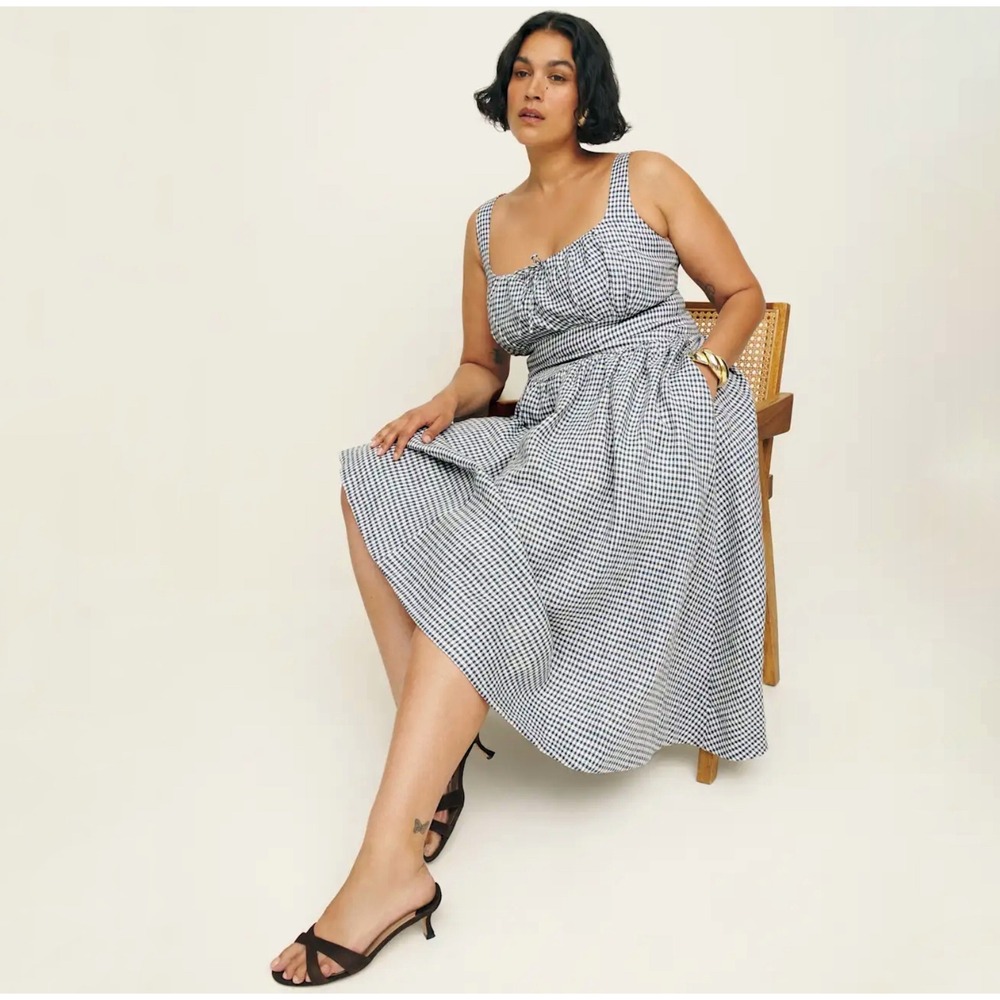 Reformation | Balia Linen Dress Es Slate Check Size 14